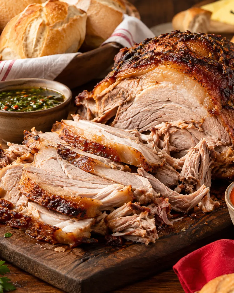 Pernil con salsas y panes